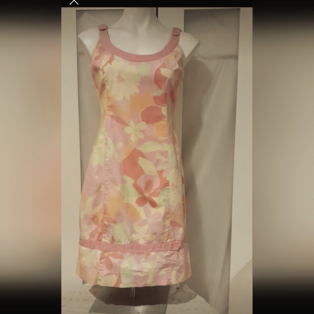 Vintage - Sigrid Olsen - pink pastel floral sleeveless midi dress, Size 2